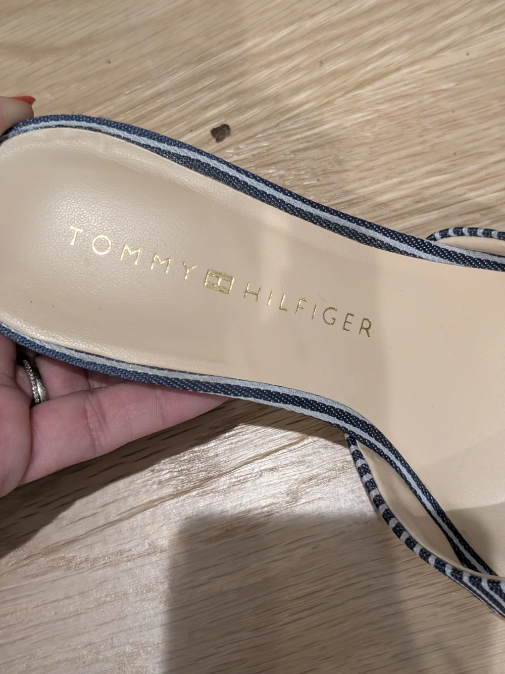 Tommy Hilfiger Women's Navy & White Striped Slide Short Heels